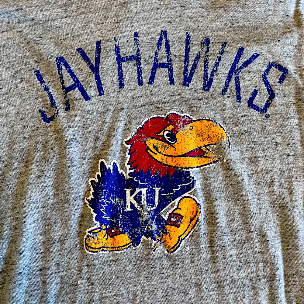 Kansas University lightweight, long sleeve shirt with hood.